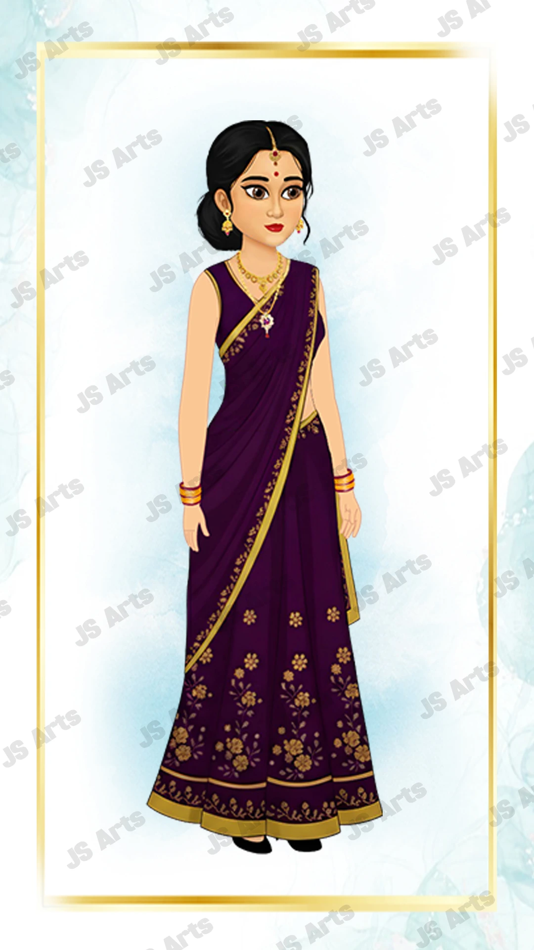 Traditional Indian Woman Character in Purple Saree (Digital Art) Photoshop