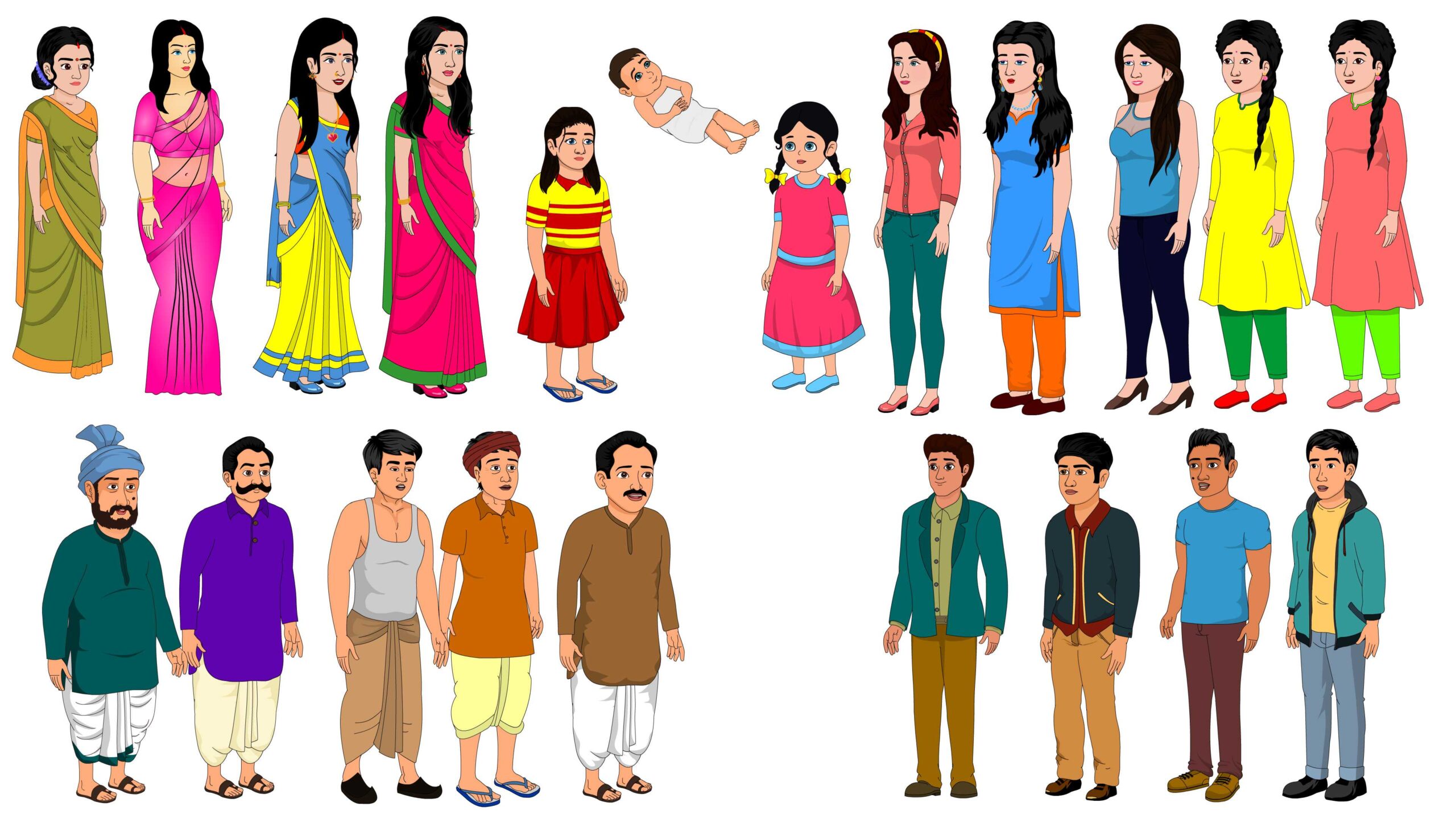 2D cartoon characters pack for animation